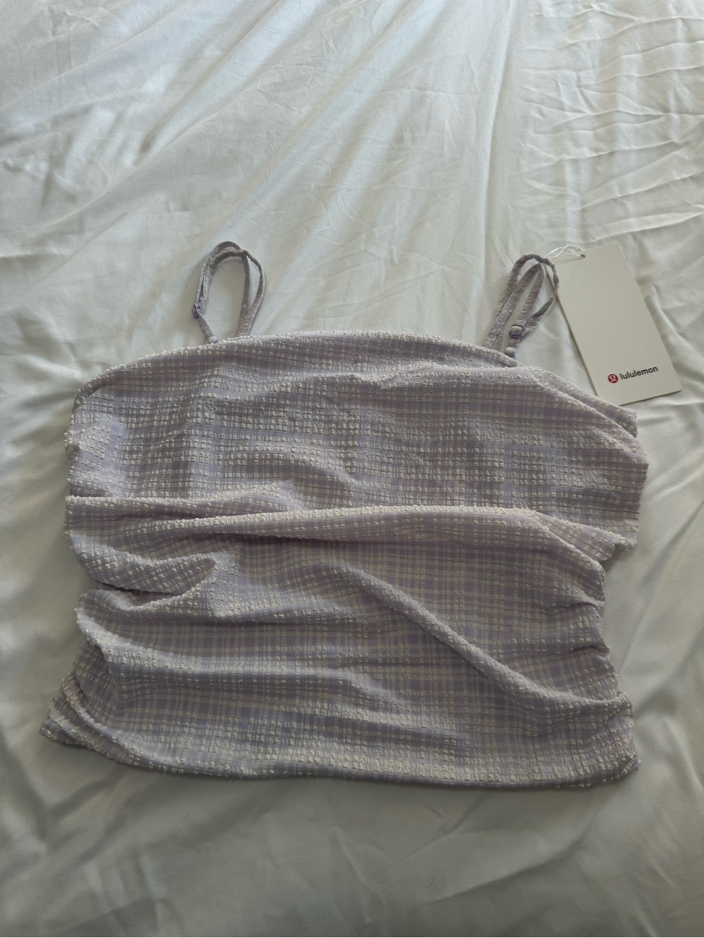 lululemon Seersucker Check Strappy TankBlister Check Butter Cream Lavender Frost - Picture 1 of 3